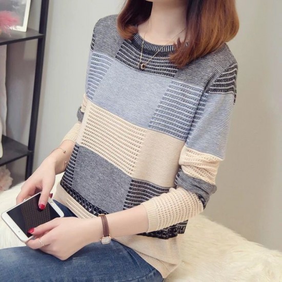 O-neck Loose Knit Pullover Women Long-sleeve Sweater Spring Autumn Fashion Female Casual Stripe Sweaters O-neck Loose Knit Pullover Women Long-sleeve Sweater Spring Autumn Fashion Female Casual Stripe Sweaters
