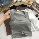 AEE Women Square Neck Crop Top Tank Cotton With Padded Bralette Outdoor Wear