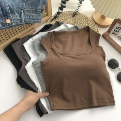AEE Women Square Neck Crop Top Tank Cotton With Padded Bralette Outdoor Wear