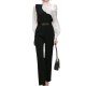 Elegant women blouse seluar Black And White Contrast Color Top High Waist Black Ankle-length Pants Suit Elegant women blouse seluar Black And White Contrast Color Top High Waist Black Ankle-length Pants Suit