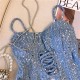 Fairly24sgsd5gre French heavy industry sequin camisole women's retro blue design strap short top summer inner Fairly24sgsd5gre French heavy industry sequin camisole women's retro blue design strap short top summer inner