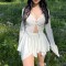 Simon Women Summer Streetwear Cardigan White Long Sleeve V Neck Butterfly Shaped Crop Tops