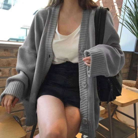 Korean retro loose oversize V-neck retro sweater fashion knitted cardigan jacket for women Korean retro loose oversize V-neck retro sweater fashion knitted cardigan jacket for women