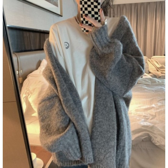 Korean version of the new lazy all-match loose solid color sleeve knitted sweater cardigan jacket Korean version of the new lazy all-match loose solid color sleeve knitted sweater cardigan jacket
