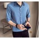 Huilishi 3/4 sleeve shirt men's short-sleeved summer 2023 new trendy brand hair stylist men's clothing trend casual white shirt men Huilishi 3/4 sleeve shirt men's short-sleeved summer 2023 new trendy brand hair stylist men's clothing trend casual white shirt men