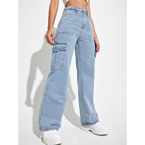 Jeans New Style High Waisted Flap Pocket Cargo Jeans Jeans New Style High Waisted Flap Pocket Cargo Jeans