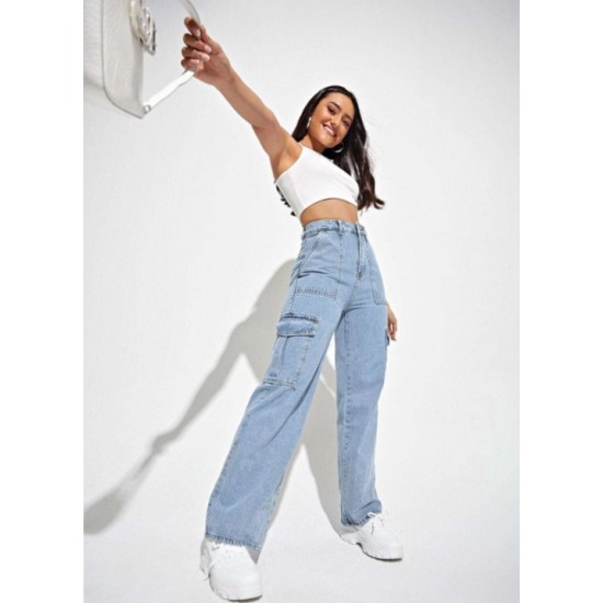 Jeans New Style High Waisted Flap Pocket Cargo Jeans Jeans New Style High Waisted Flap Pocket Cargo Jeans