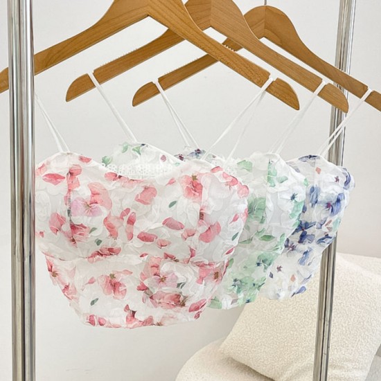 Flower Outer Wear Tube Top With pads Backless Chiffon Camisole Floral Lace Vest Sweet Short Tank Top Flower Outer Wear Tube Top With pads Backless Chiffon Camisole Floral Lace Vest Sweet Short Tank Top