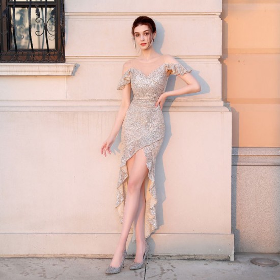 Womens Front short back long bright film long dress dress prom party etiquette celebration evening dress Ruched Ruffle Formal Evening Dress Slim Maxi Dresses Womens Front short back long bright film long dress dress prom party etiquette celebration evening dress Ruched Ruffle Formal Evening Dress Slim Maxi Dresses