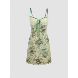 Cider Kpop Jacquard Floral Knotted Mini Dress