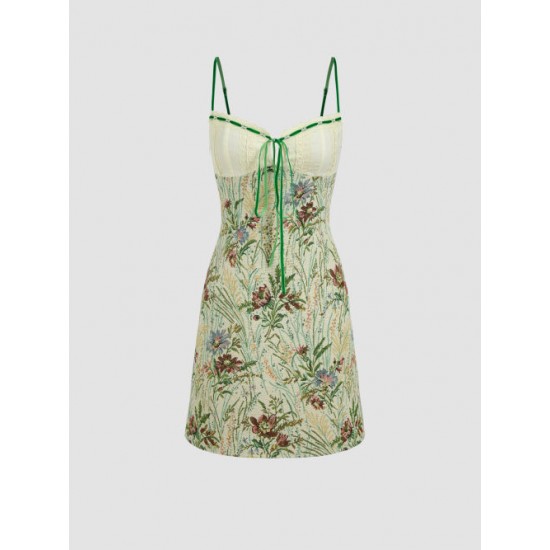 Cider Kpop Jacquard Floral Knotted Mini Dress Cider Kpop Jacquard Floral Knotted Mini Dress